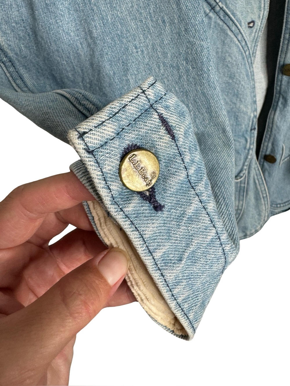 L.L. Bean Light Blue Denim Jacket with Cream Sherpa Collar - Picture 6 of 15